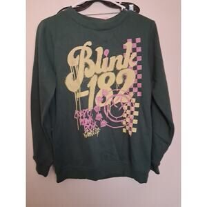 Blink 182 Womens X-Small Long Sleeved Green Sweatshirt With Graphic Design